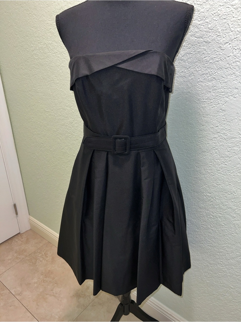 White House Black Market Black Strapless Belted Fit-and-Flare Dress